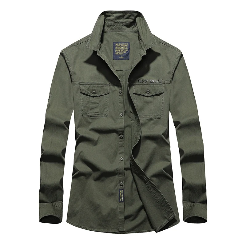 Herren Langes Utility-Hemd mit Brustpattentaschen, Button‑Front und OFF‑ROAD Logo Nord Taschen