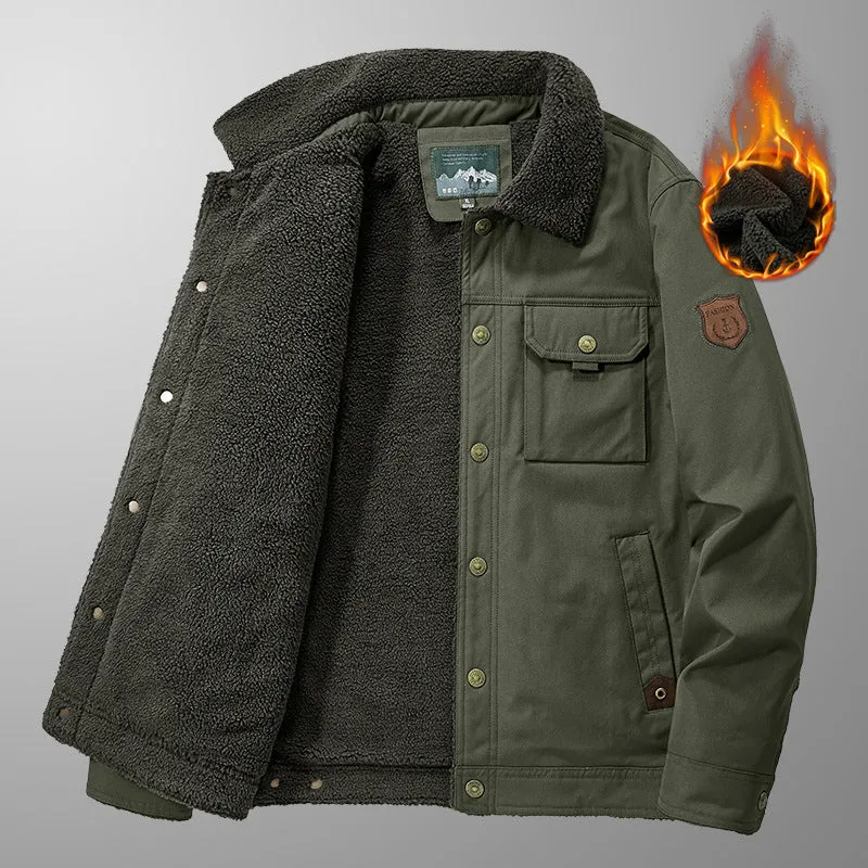 Herren Gefütterte Canvas-Arbeitsjacke mit Teddyfleece-Innenlage, Brustpatten und Utility-Taschen Nord Taschen