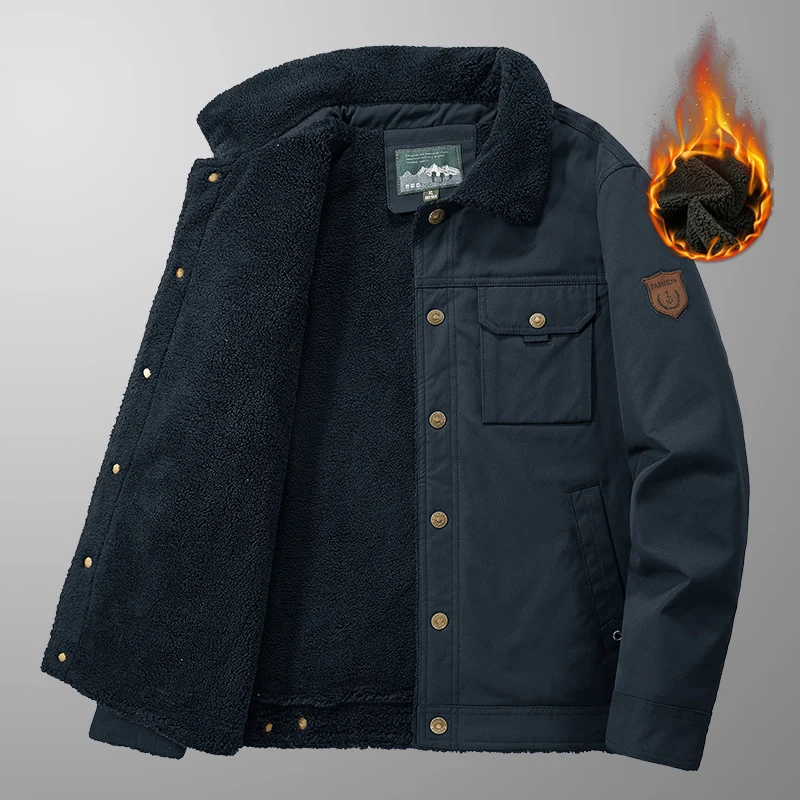 Herren Gefütterte Canvas-Arbeitsjacke mit Teddyfleece-Innenlage, Brustpatten und Utility-Taschen Nord Taschen