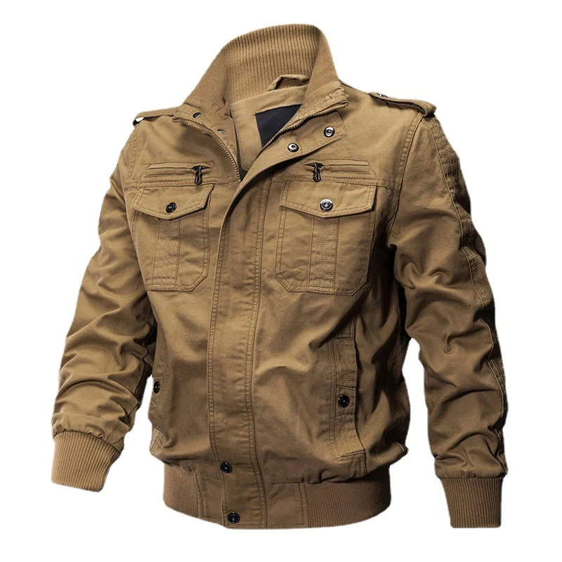 Herren funktionale Canvas-Pilotenjacke mit Stehkragen, Pattentaschen und geripptem Saum Nord Taschen