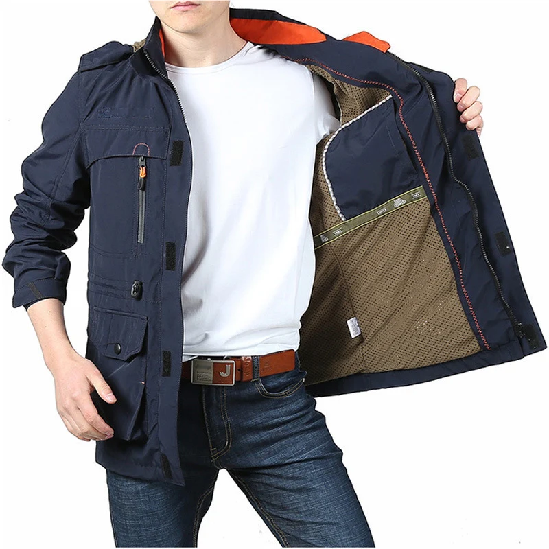 Herren funktionale Canvas-Fieldjacke mit Multifunktionstaschen und atmungsaktivem Mesh-Innenfutter Nord Taschen