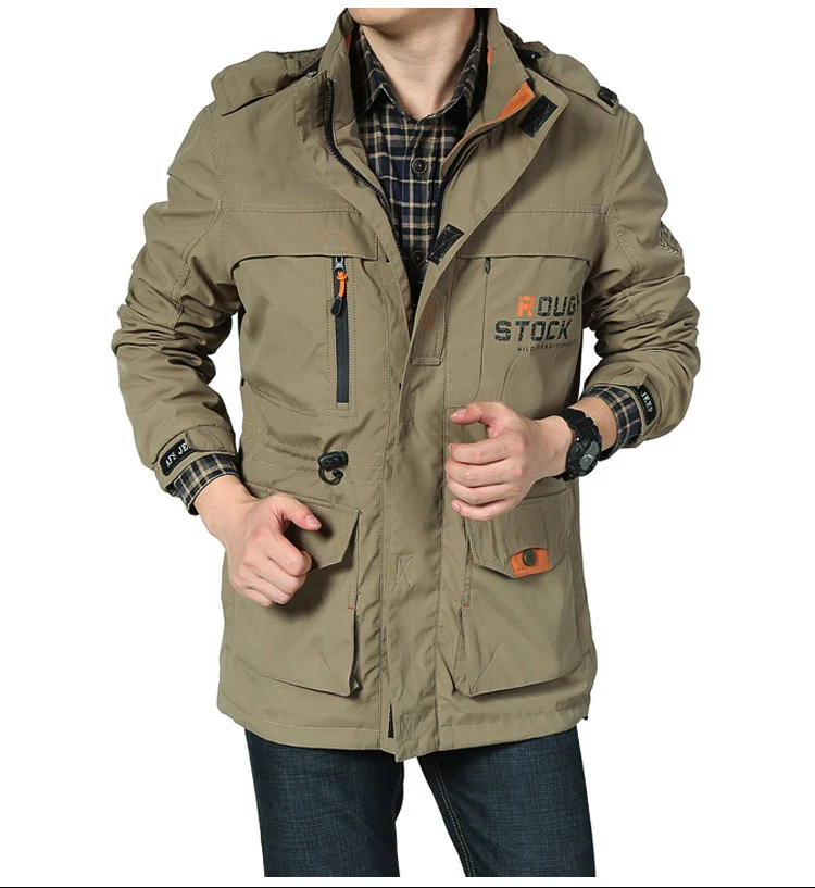 Herren funktionale Canvas-Fieldjacke mit Multifunktionstaschen und atmungsaktivem Mesh-Innenfutter Nord Taschen