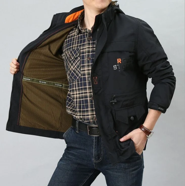 Herren funktionale Canvas-Fieldjacke mit Multifunktionstaschen und atmungsaktivem Mesh-Innenfutter Nord Taschen