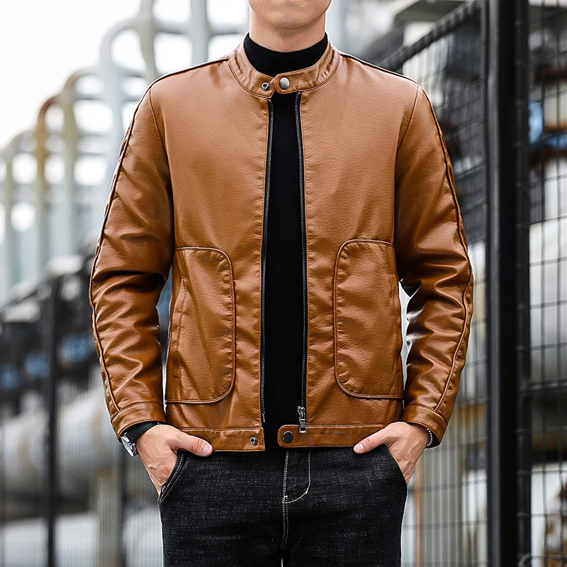 Herren Kunstleder-Blouson mit Stehkragen, Reißverschluss und aufgesetzten Pattentaschen Nord Taschen