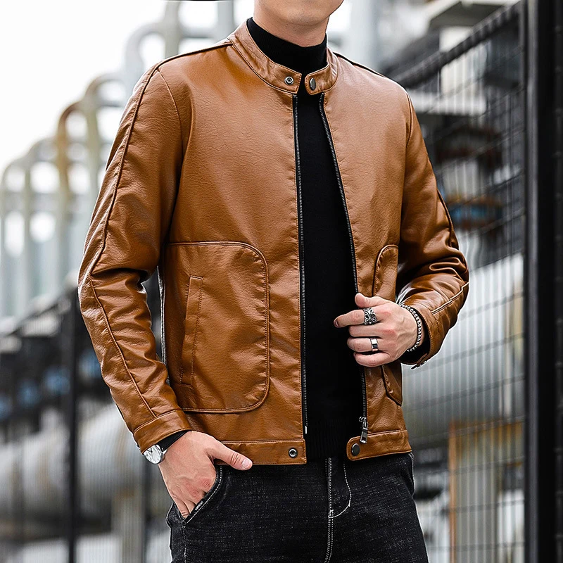 Herren Kunstleder-Blouson mit Stehkragen, Reißverschluss und aufgesetzten Pattentaschen Nord Taschen