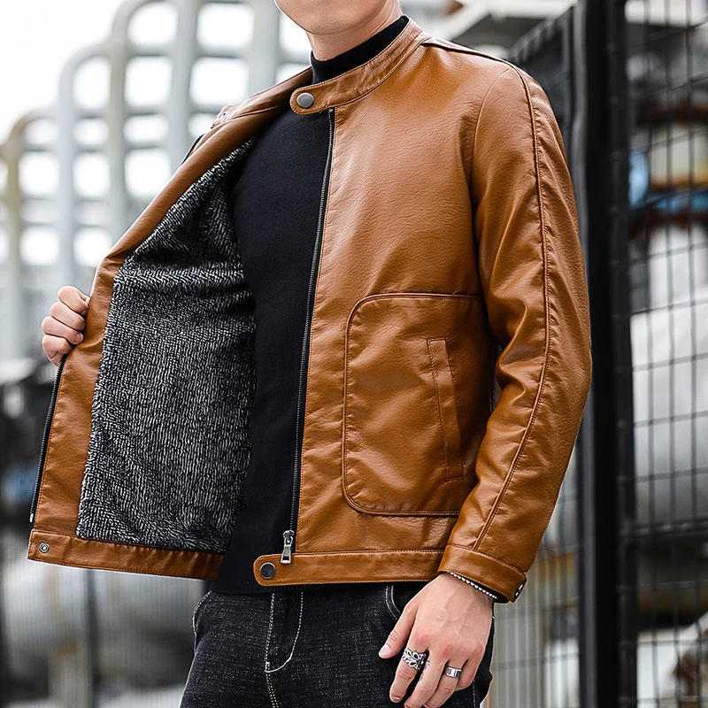 Herren Kunstleder-Blouson mit Stehkragen, Reißverschluss und aufgesetzten Pattentaschen Nord Taschen