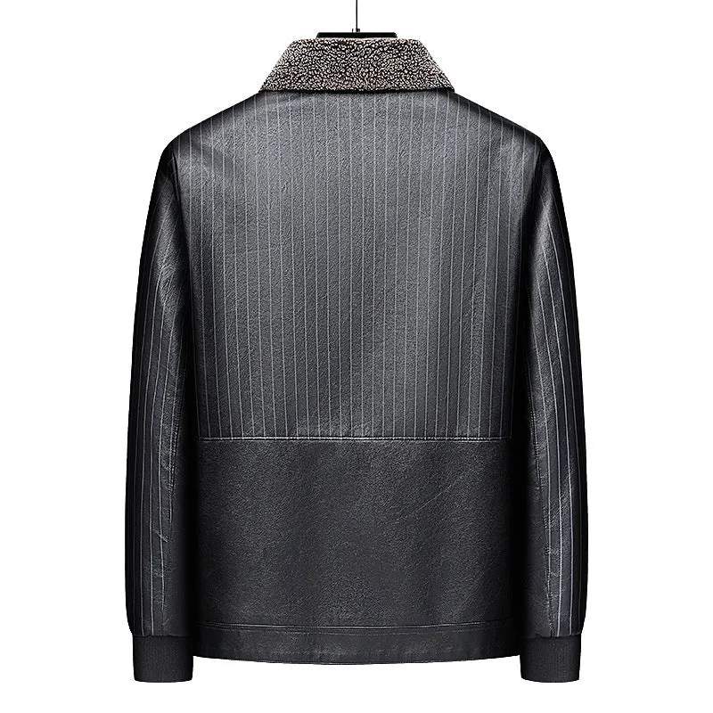 Herren Kunstleder-Blouson mit Sherpa-Kragen, wärmendem Teddyfutter und Nadelstreifen-Detail Nord Taschen
