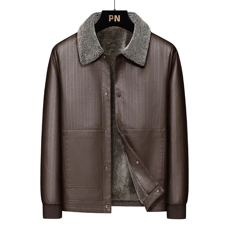 Herren Kunstleder-Blouson mit Sherpa-Kragen, wärmendem Teddyfutter und Nadelstreifen-Detail Nord Taschen