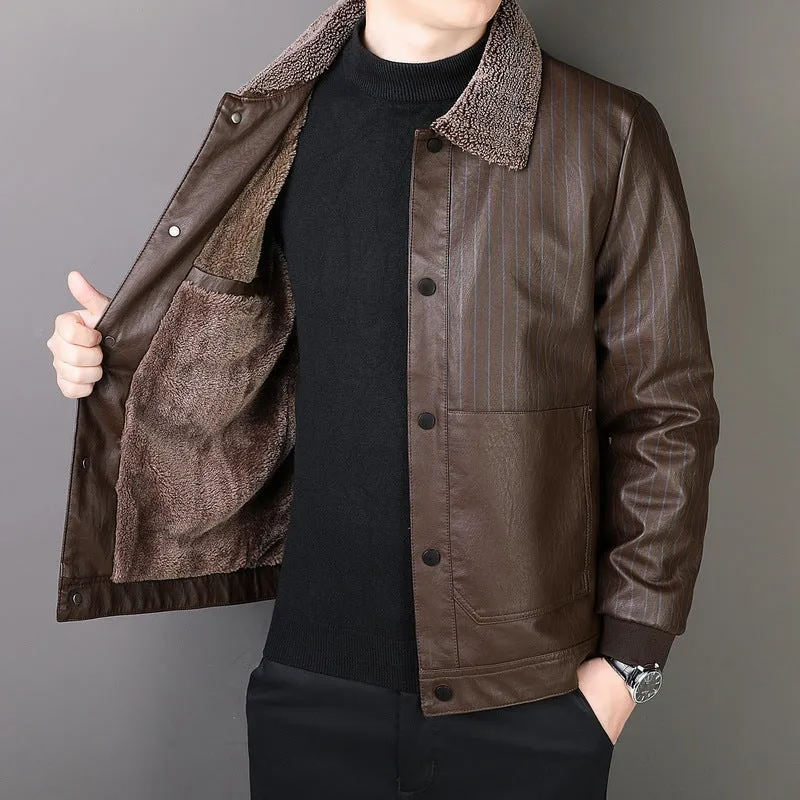 Herren Kunstleder-Blouson mit Sherpa-Kragen, wärmendem Teddyfutter und Nadelstreifen-Detail Nord Taschen