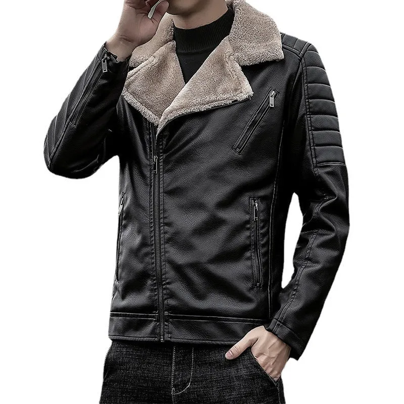 Herren Kunstleder-Bikerjacke mit Teddyfell-Futter und gesteppter Ärmeldetail Nord Taschen