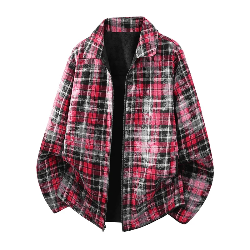 Herren Oversize Hemdjacke im Wildleder-Look mit karierter Flanell-Innenfütterung Nord Taschen