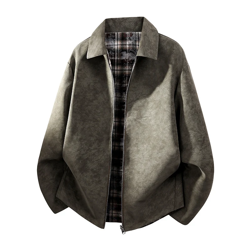 Herren Oversize Hemdjacke im Wildleder-Look mit karierter Flanell-Innenfütterung Nord Taschen