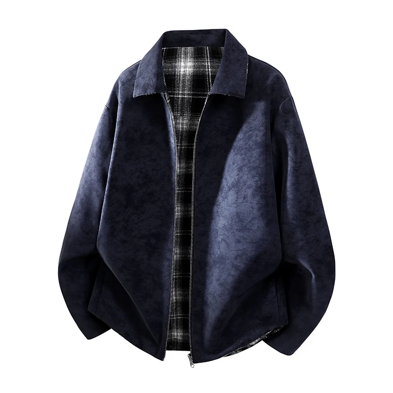 Herren Oversize Hemdjacke im Wildleder-Look mit karierter Flanell-Innenfütterung Nord Taschen