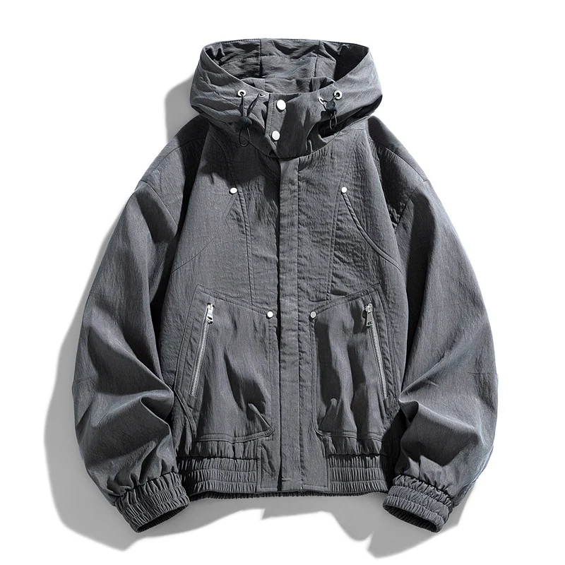 Herren Oversize Canvas-Utility-Kapuzenjacke mit versteckter Druckknopfleiste und Reißverschlusstaschen Nord Taschen