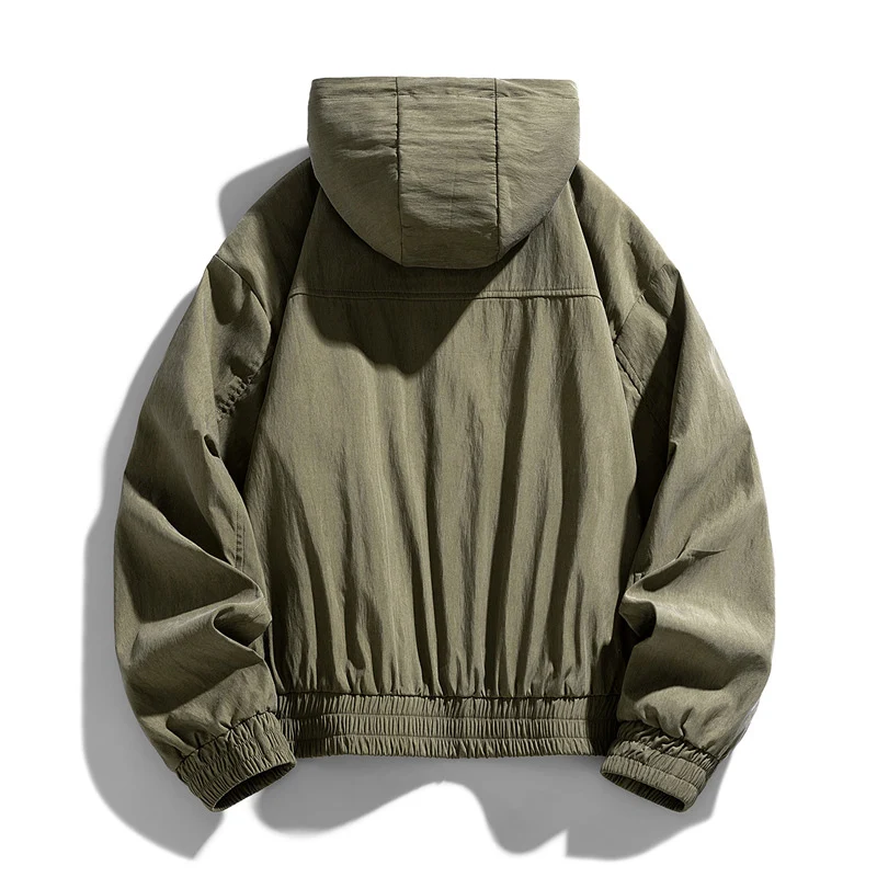 Herren Oversize Canvas-Utility-Kapuzenjacke mit versteckter Druckknopfleiste und Reißverschlusstaschen Nord Taschen