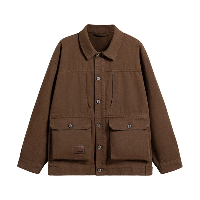 Herren Oversize Canvas-Utility-Jacke mit aufgesetzten Multifunktions-Taschen und Druckknopfleiste Nord Taschen