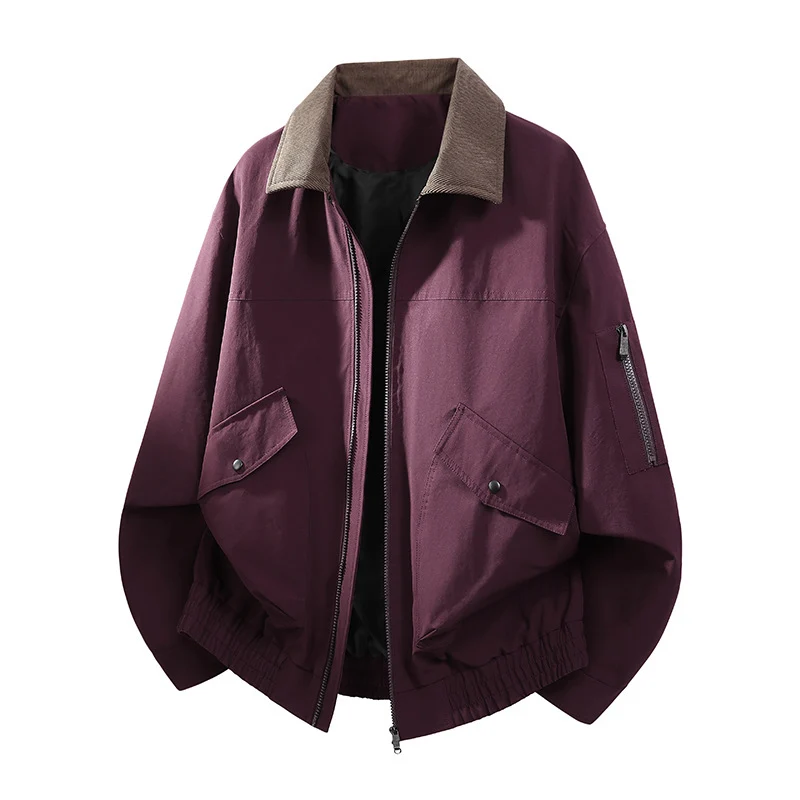 Herren Oversize Bomberjacke im Worker-Stil mit Cordkragen, Pattentaschen und elastischem Saum Nord Taschen