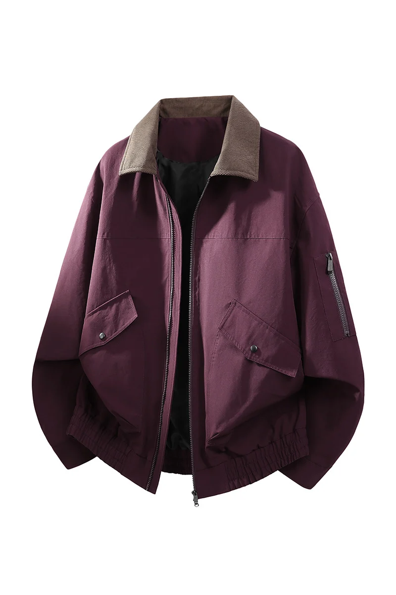 Herren Oversize Bomberjacke im Worker-Stil mit Cordkragen, Pattentaschen und elastischem Saum Nord Taschen