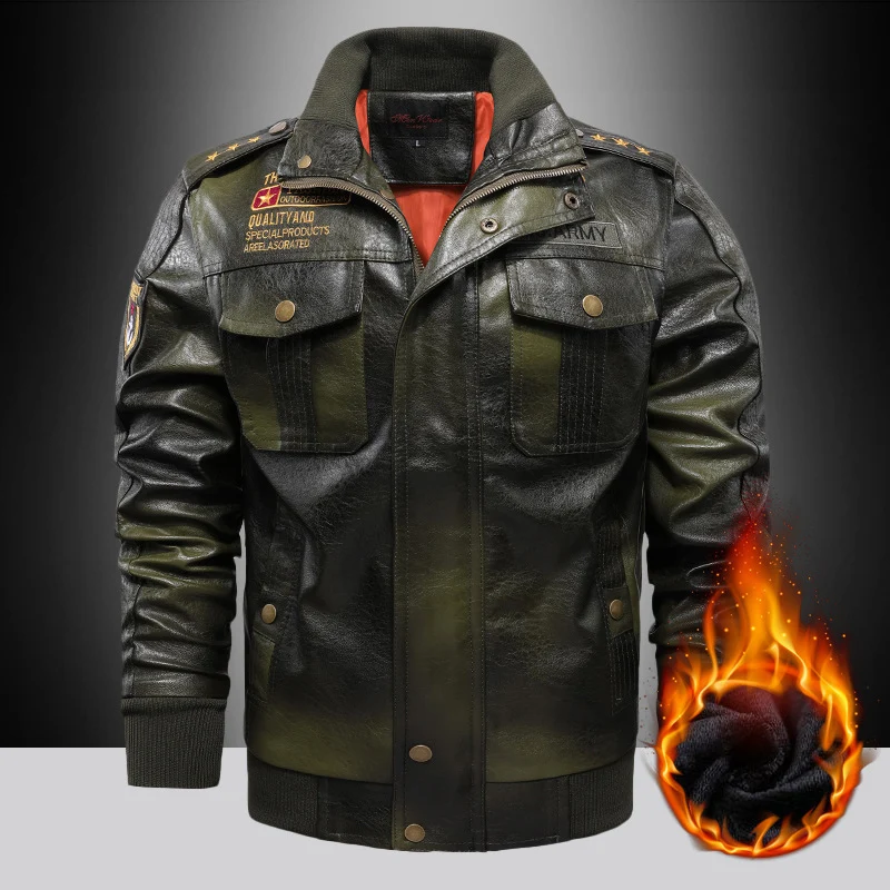 Herren isoliertes Kunstleder-Fliegerblouson im Military-Look mit Applikationen und gerippten Abschlüssen Nord Taschen