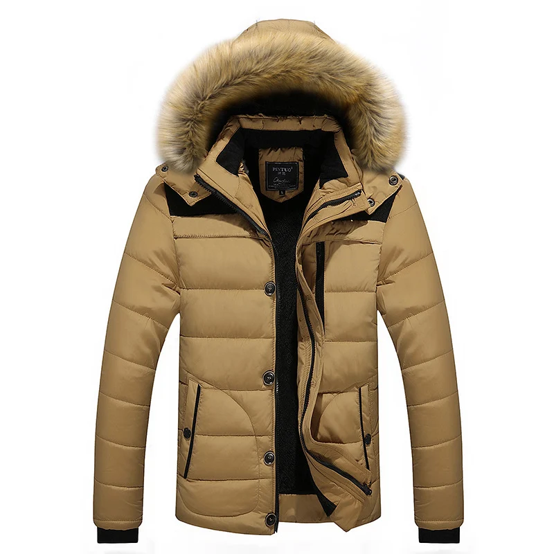 Herren isolierter Steppparka mit abnehmbarer Kapuzenblende und winddichter Front Nord Taschen