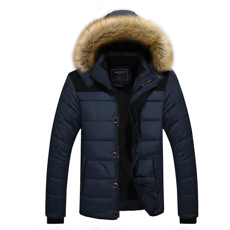 Herren isolierter Steppparka mit abnehmbarer Kapuzenblende und winddichter Front Nord Taschen
