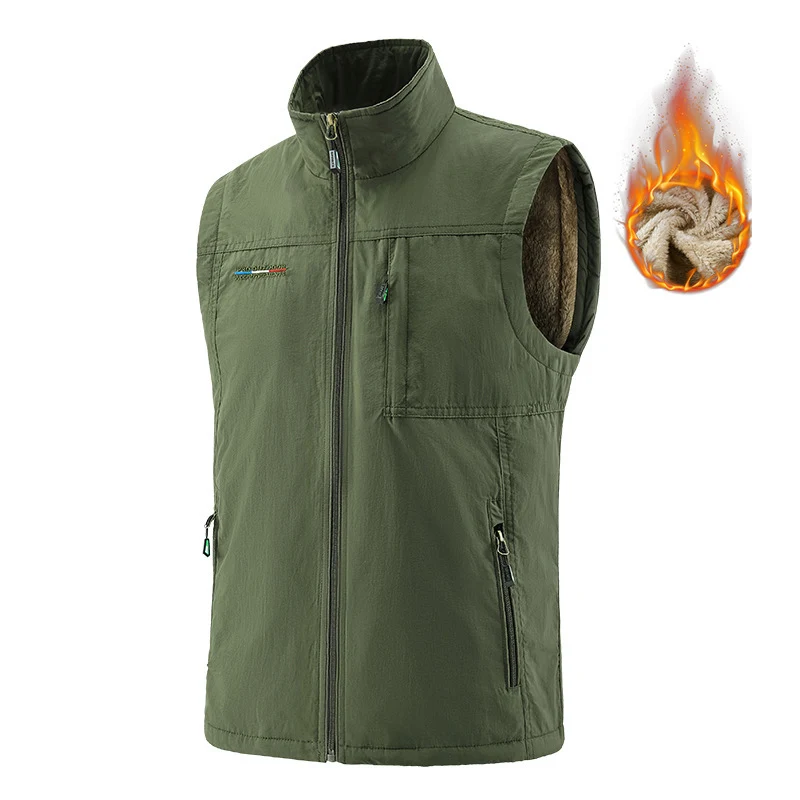 Herren isolierende Utility‑Weste mit Teddyfleece‑Innenfutter, Stehkragen und Reißverschlusstaschen Nord Taschen