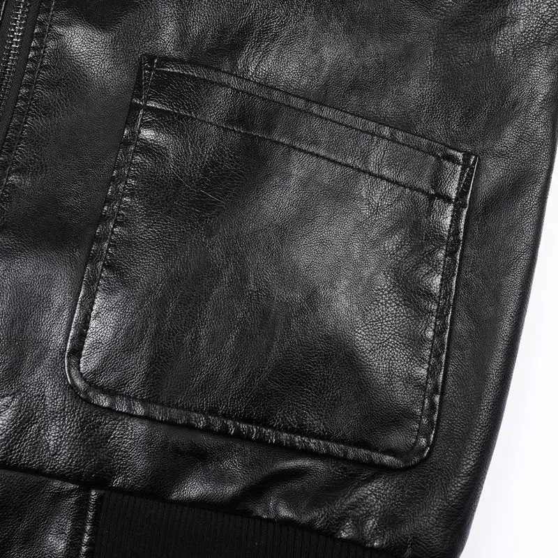 Herren Heritage-Lederblouson in Lederoptik mit Military-Patch‑Details und Rippkragen Nord Taschen