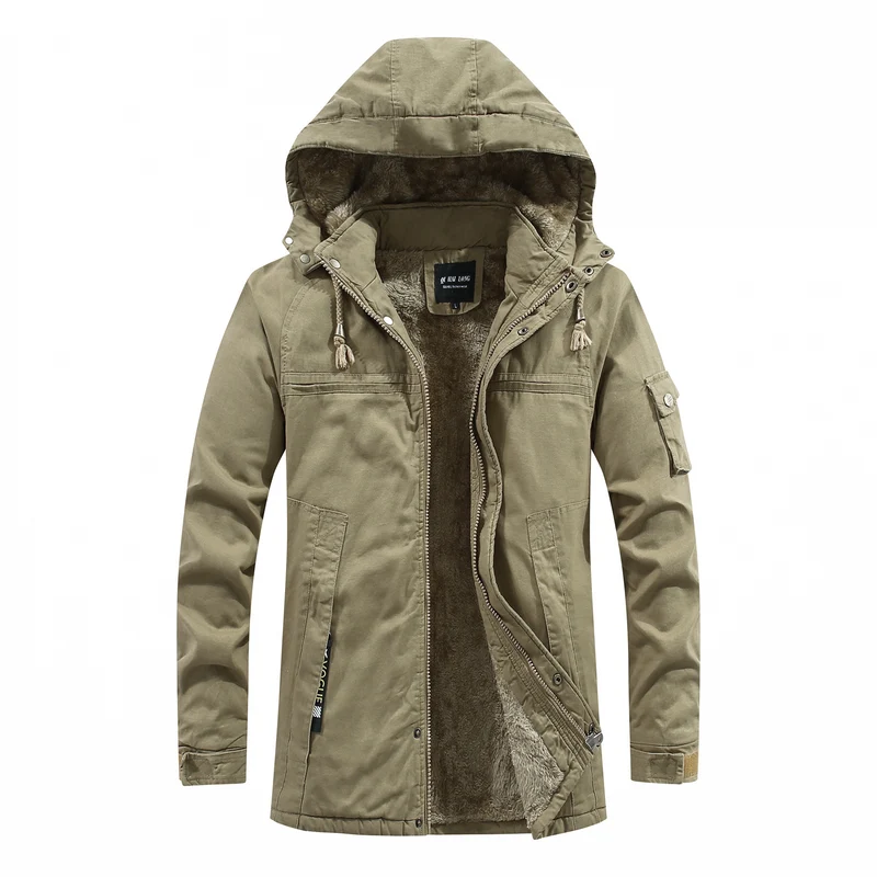 Herren langer Parka mit Teddyfutter, abnehmbarer Kapuze und Utility‑Details Nord Taschen