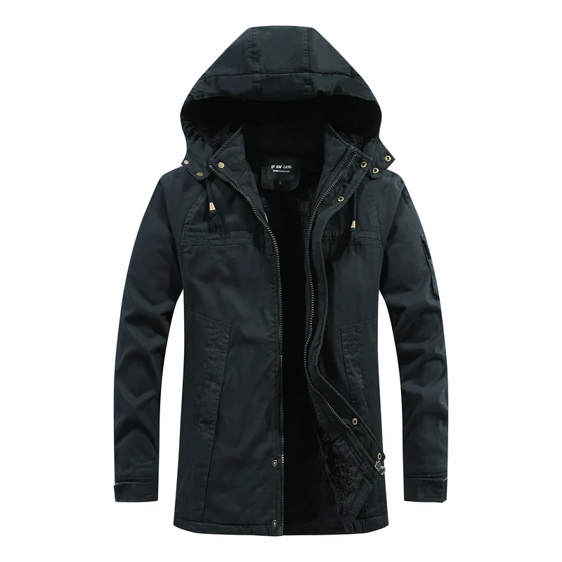 Herren langer Parka mit Teddyfutter, abnehmbarer Kapuze und Utility‑Details Nord Taschen