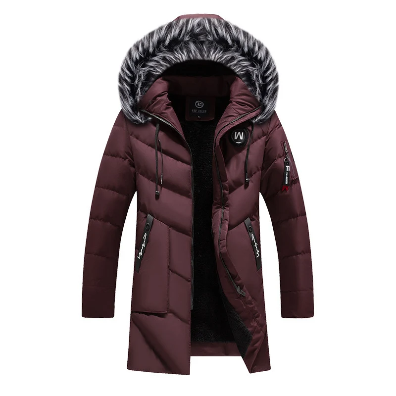 Herren langer gesteppter Thermoparka mit Kunstfellkapuze und Teddyfleece-Innenfutter Nord Taschen