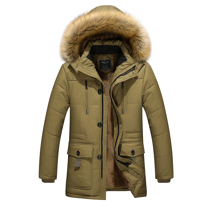 Herren langer gesteppter Thermoparka mit abnehmbarer Kunstfellkapuze und Teddyfleece-Innenlage Nord Taschen