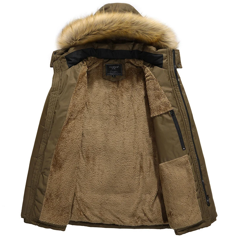 Herren langer gesteppter Thermoparka mit abnehmbarer Kunstfellkapuze und Teddyfleece-Innenlage Nord Taschen