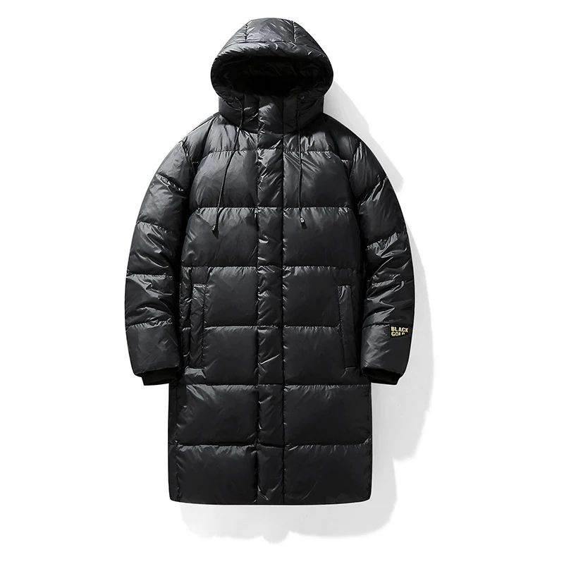 Herren langer gesteppter Thermo-Daunenmantel mit Kapuze und winddichter Außenhülle Nord Taschen