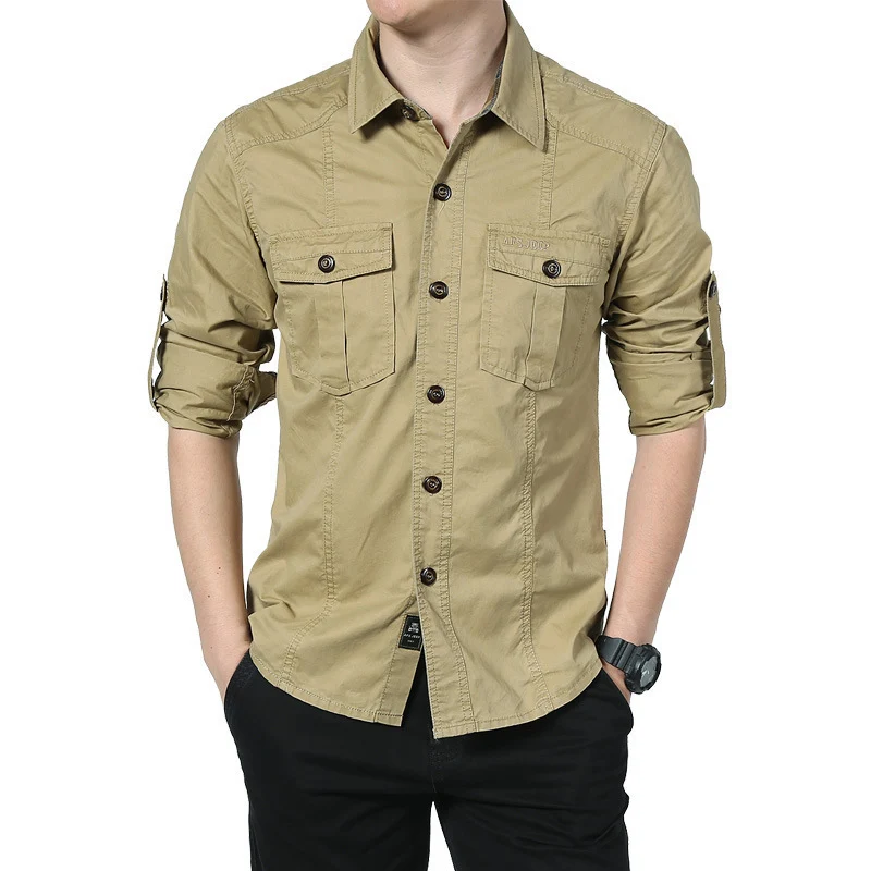 Herren Langärmeliges Canvas-Fieldhemd mit Brustpattentaschen und Military-Details Nord Taschen