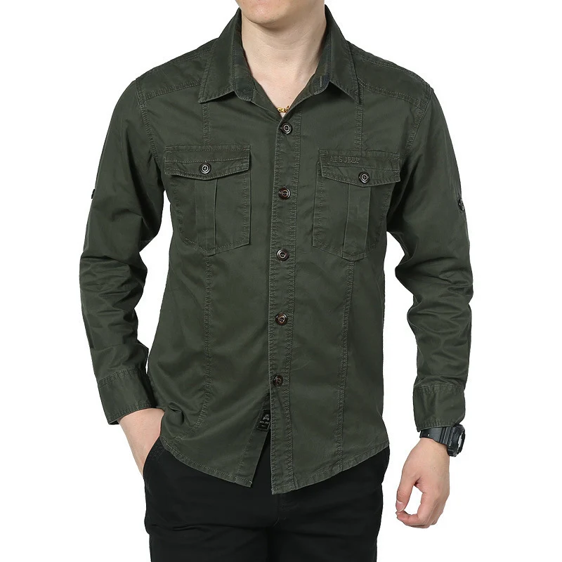 Herren Langärmeliges Canvas-Fieldhemd mit Brustpattentaschen und Military-Details Nord Taschen
