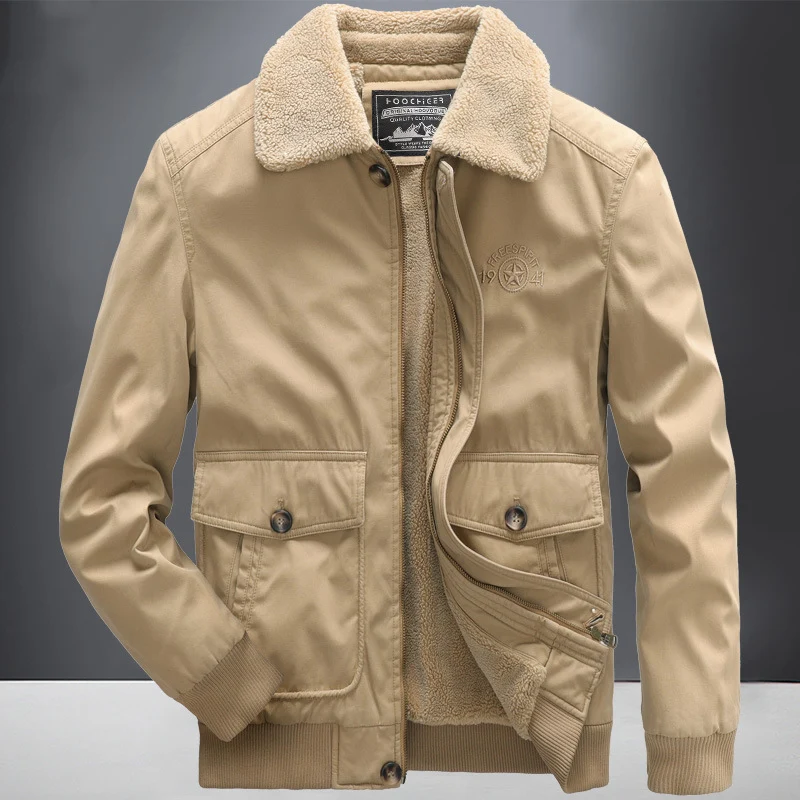 Herren Fliegerjacke im Vintage-Utility-Stil mit Teddyinnenfutter und Rippbündchen Nord Taschen
