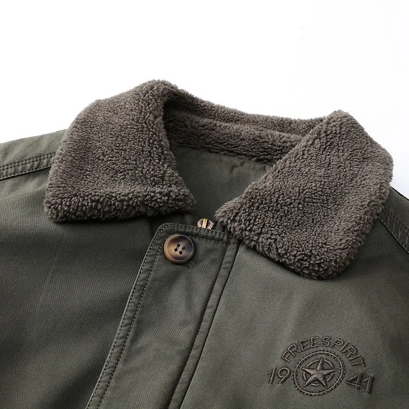 Herren Fliegerjacke im Vintage-Utility-Stil mit Teddyinnenfutter und Rippbündchen Nord Taschen