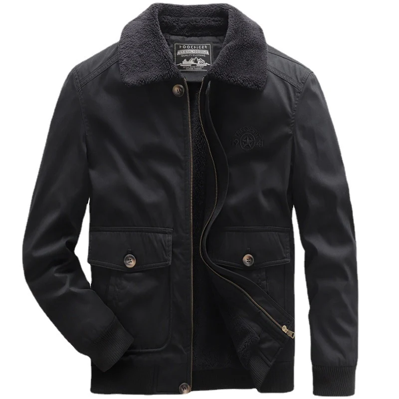 Herren Fliegerjacke im Vintage-Utility-Stil mit Teddyinnenfutter und Rippbündchen Nord Taschen