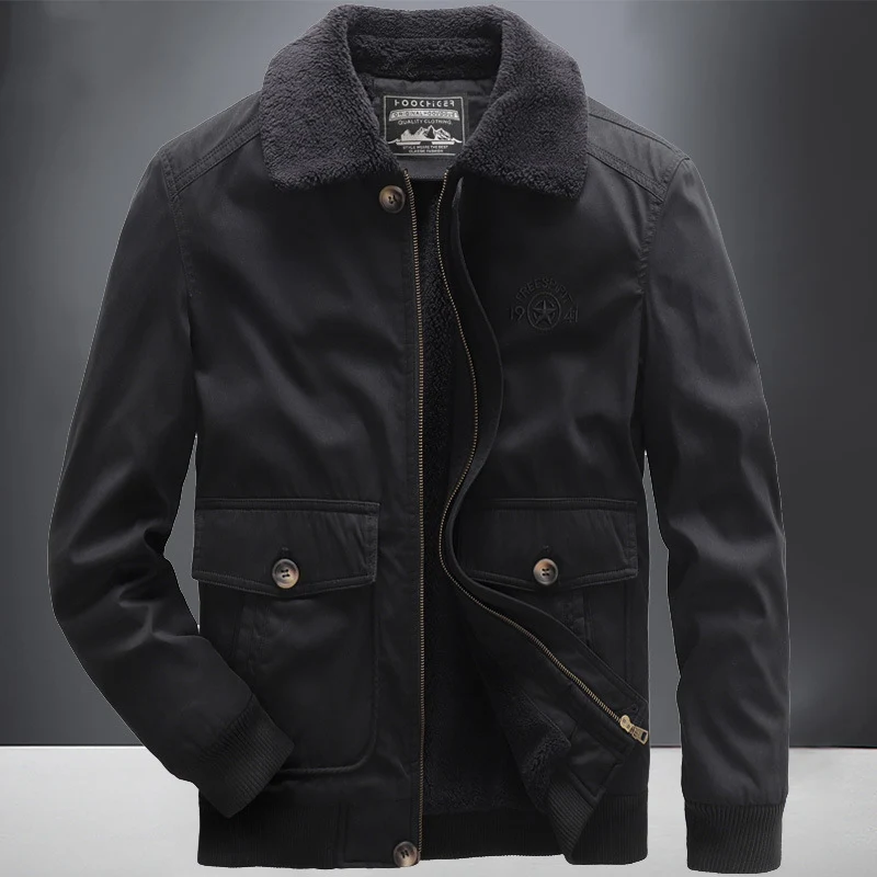 Herren Fliegerjacke im Vintage-Utility-Stil mit Teddyinnenfutter und Rippbündchen Nord Taschen