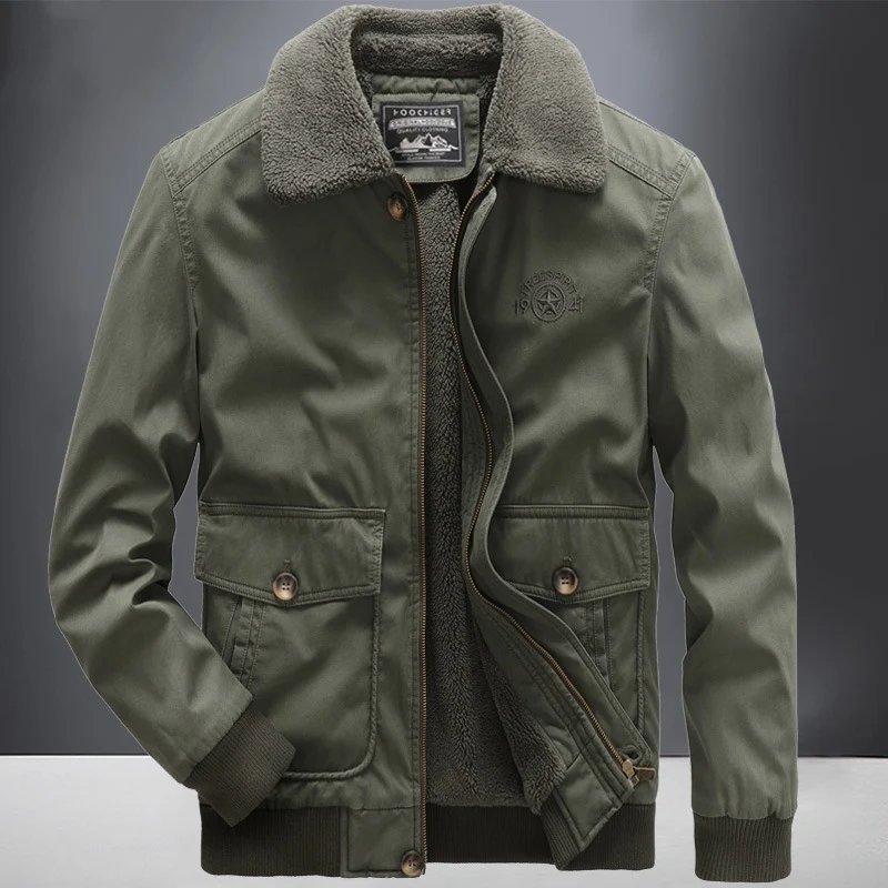 Herren Fliegerjacke im Vintage-Utility-Stil mit Teddyinnenfutter und Rippbündchen Nord Taschen