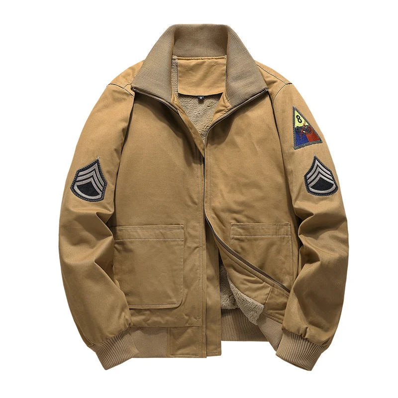 Herren Fliegerblouson mit Sherpa-Innenfutter, gestickten Patch-Details und geripptem Saum Nord Taschen