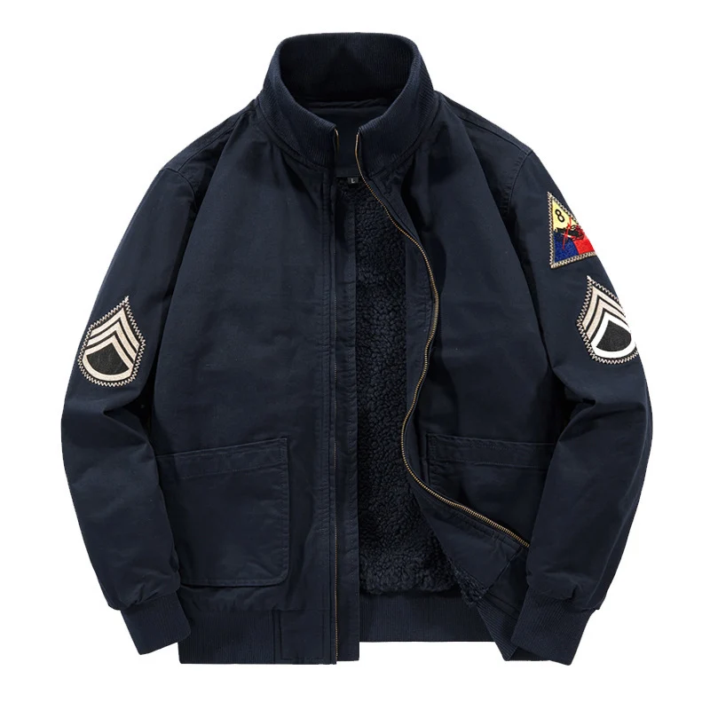 Herren Fliegerblouson mit Sherpa-Innenfutter, gestickten Patch-Details und geripptem Saum Nord Taschen
