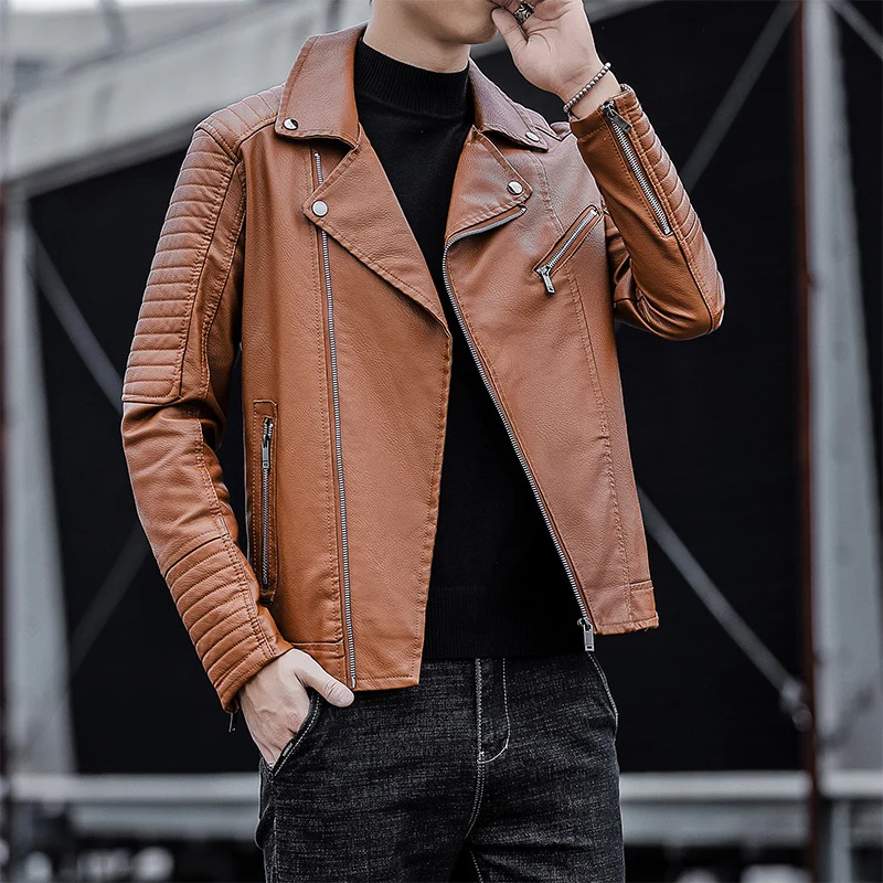 Herren Kunstleder-Bikerjacke mit gesteppter Ärmelpasse, asymmetrischem Reißverschluss und Metallzipper Nord Taschen