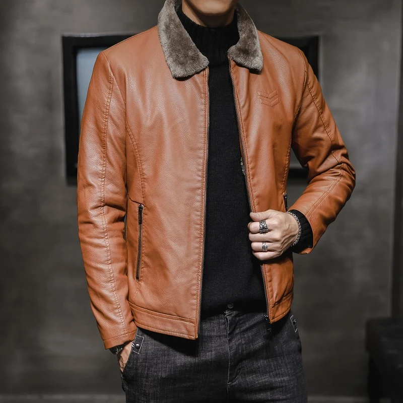 Herren Kunstleder Aviatorblouson mit Sherpa‑Kragen und schlanker Passform Nord Taschen