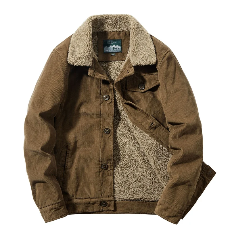 Herren Kordjacke im Truckerstil mit kuscheliger Sherpa‑Innenlage und Vintage‑Knöpfen Nord Taschen
