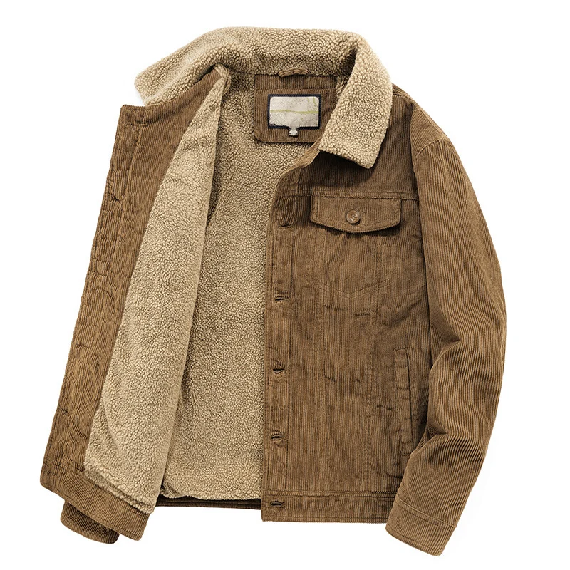Herren Kord-Workerjacke mit durchgehendem Teddyfutter, Hemdkragen und Brusttasche Nord Taschen