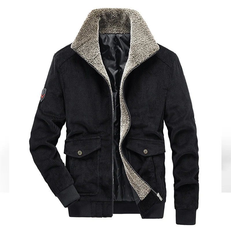Herren Kord-Fieldblouson mit Sherpa-Innenfutter, Stehkragen und aufgesetzten Pattentaschen Nord Taschen