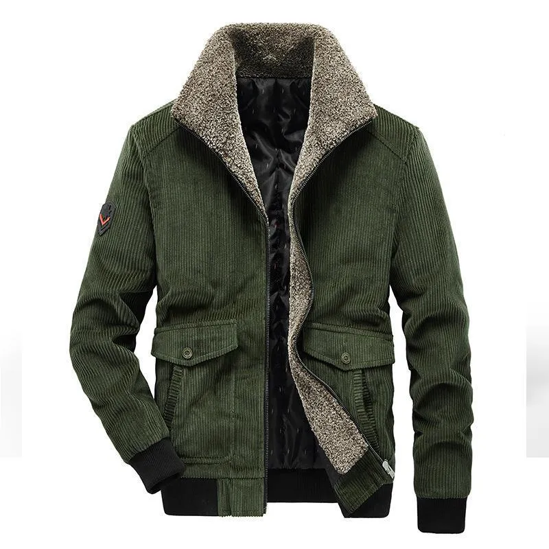 Herren Kord-Fieldblouson mit Sherpa-Innenfutter, Stehkragen und aufgesetzten Pattentaschen Nord Taschen