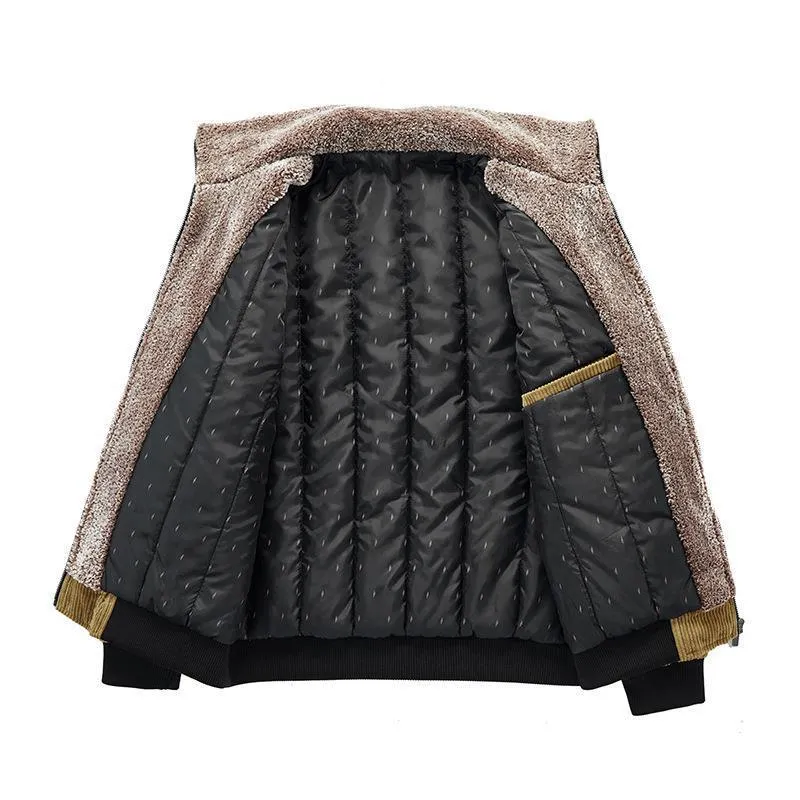 Herren Kord-Fieldblouson mit Sherpa-Innenfutter, Stehkragen und aufgesetzten Pattentaschen Nord Taschen