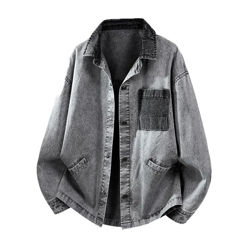 Herren Locker geschnittene Denim-Hemdjacke mit Kastenform und Eingrifftaschen Nord Taschen
